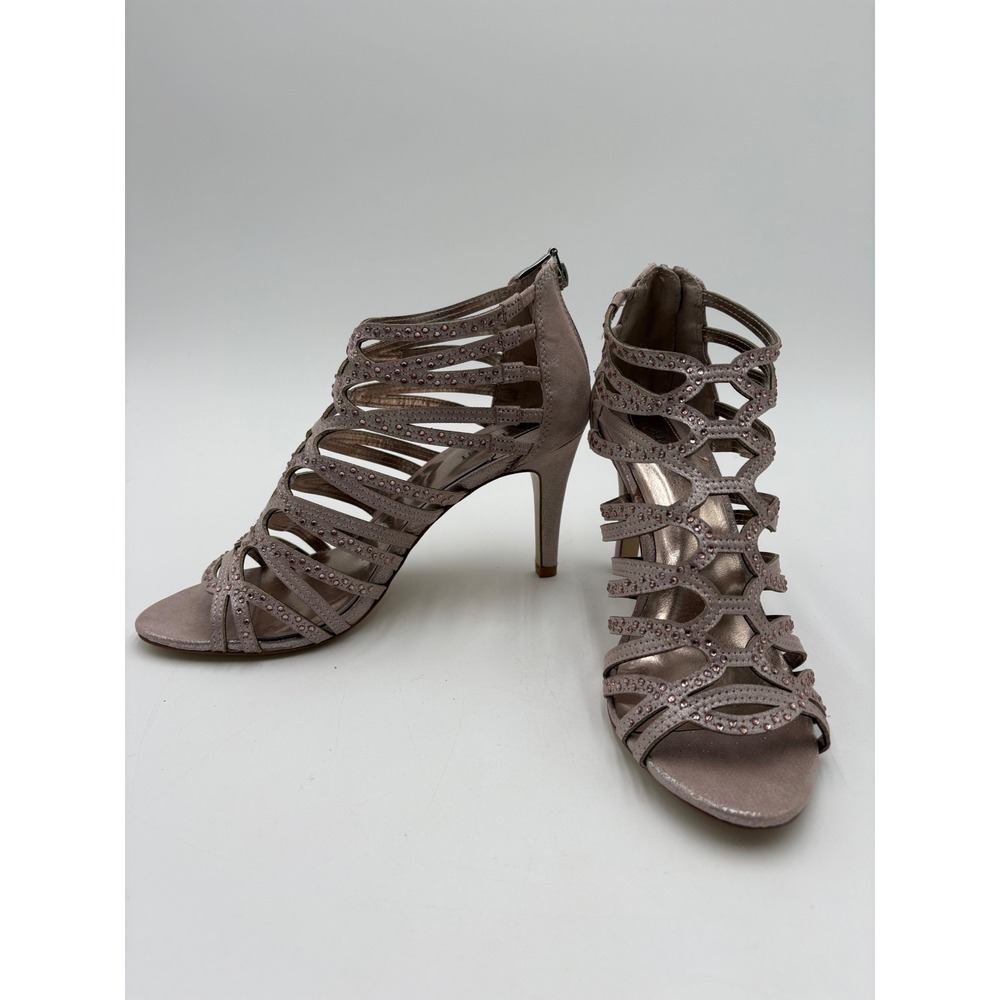Alfani Erias Womens Rose Gold Metallic Rhinestone Gladiator Stiletto Heels 7.5M